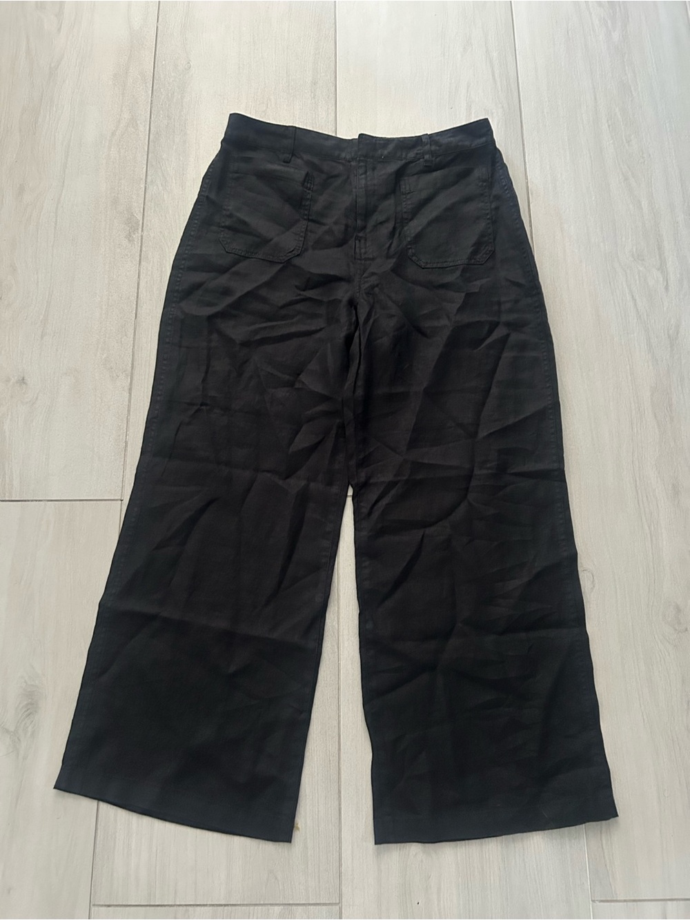 Madewell Patch Pocket Flare Pant 100% Linen Black Size 12P - Picture 3 of 10